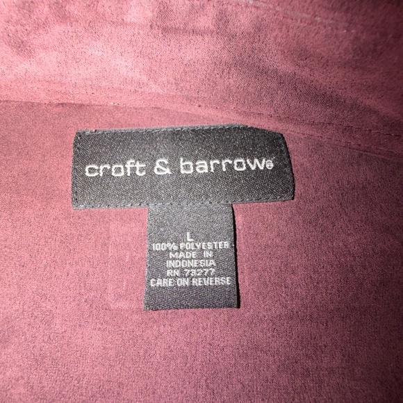 Croft & Barrow Burgundy Faux Suede Long Sleeve Button Down, Size Large - Picture 7 of 12